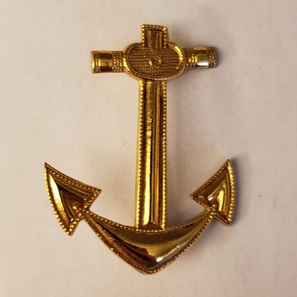 Vintage Jewelry - Vintage 1/20 10KT GF Gold-Filled Ship Anchor Pin Brooch Military Style Nautical
